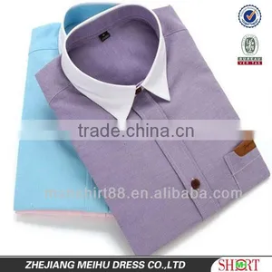 Mens Short Sleeve Leather Label Custom Oxford Shirt thumbnail-1