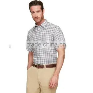 2015 LINEN SHORT SLEEVED SHIRT Check Classic Collar Business Men Shirts thumbnail-3