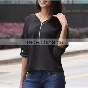 Fashionable Women Knitted Zipper t Shirt Top With 7/8 Sleeve thumbnail-4