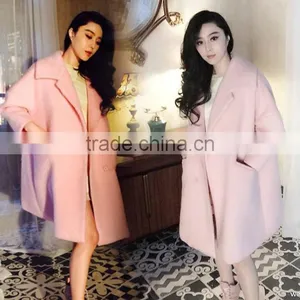 Woollen Coat Supper Start Lovely Style Pink Woollen Coat Factory Price thumbnail-1