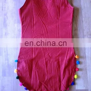Ladies Traditional Exclusive Creation Unique Beautiful Designer Pom Pom Kutchi Colorful Pakkowork Handmade Embroidered Kurti thumbnail-2