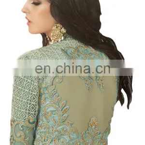 2017 Wedding Engagement Wear Turquoise Color Net Anarkali Style Lehenga (Semi-Stitched) thumbnail-2