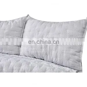 Exhibitor Canton Fair on Line Live Show Home Textile Stripe Polycotton With Ponpon Comforter Bedding Set With Pillow thumbnail-4