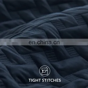 Oversized King Nevy Blue Twin Plain Dyed Quilt Bedspread Set For Summer thumbnail-4
