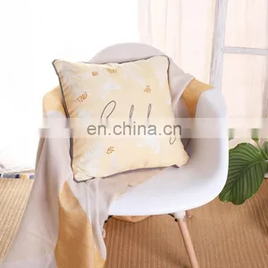 Home Decorative Digital Print and Embroidery Warm Light Yellow Happy Slogan Cushions Covers Pillow Cases With Pom Pom thumbnail-3