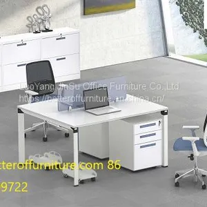 Five Angle Steel Tube 2 Person Staff Office Table With Wooden Top Face to Face thumbnail-1