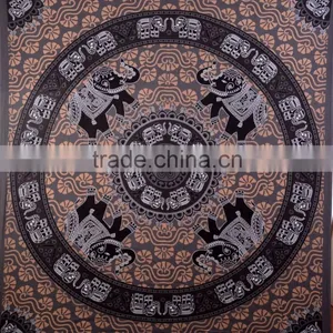Indian Tapestry Cotton Brown-Gray Mandala Elephants Vintage Wall Hanging Art Tapestries Throw Bedsheet thumbnail-1