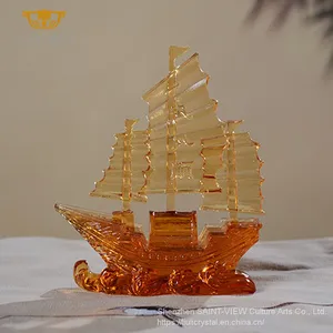 Home Craft Accessory Liuli Crystal Fengshui Decorative Blessing Dragon Boat Craft Good Luck Ornaments Factory thumbnail-1