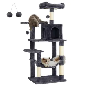 Multi-level Kitten Tree Tower, Cat Tree With Spacious Cat Nest, Sisal Post and Toy Ball, Grey thumbnail-1