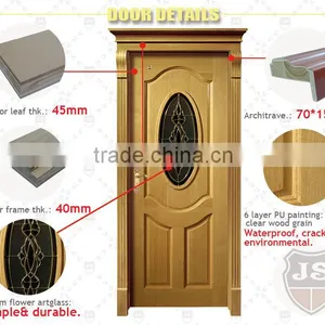 Commercial Unfinished Arched Solid Teak Wood Oval Glass Entry Door thumbnail-2