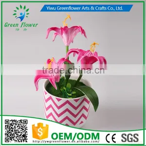 2016 Wholesale Multicolor Latex Artificial PU Flowers Three Lilies Bonsai Real Touch Bouquet Wedding Bridal Decor Display Flower thumbnail-1