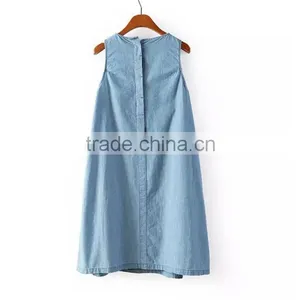 2014 New Design Ladies Sleeveless Denim Dress Women Light Bule Denim Jeans Dress Quality Choice thumbnail-4