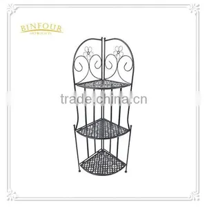 Antique Wrought Iron Metal 3 Tier Corner Garden Shelf Holders For Home Storage Racks thumbnail-1