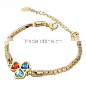 Fancy Jewelry Stainless Steel Gold Chain Zircon Clover Pendant Bracelet for Girls Supplier's Choice thumbnail-4