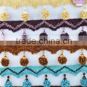 Decoration Fashion Polyester Pom Pom Tassel Fringe for Curtain,curtain Pom Pom Tassel Fringe thumbnail-1