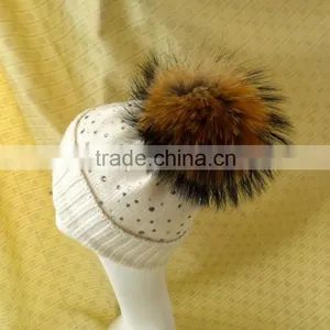 Wholesale Genuine Round Cute 15cm Colorful Raccoon Fur Ball for Beanie Hats thumbnail-3