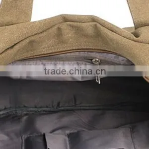 Vintage Khaki Canvas Tote Bag With Leather thumbnail-2