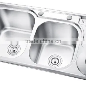S9749 Hot Sell to Ethiopia/sri Lanka Double Bowl With Drainer Board and Dustbin thumbnail-1