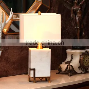 New Design Retangular Shape Jade Body Metal Bottom Fabric Lampshade Bedoom Table Lamp thumbnail-1