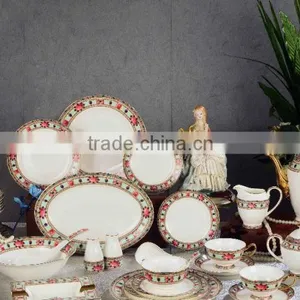 Concise Red Diamond Pattern Ceramic Bone China Dinnerware Set thumbnail-1