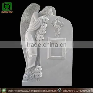 Hand Carved White Marble Stone Angel Tombstone thumbnail-1