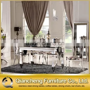 Modern Hot Sale Marble Top Stainless Steel Frame Dining Table Set With 6 Seater thumbnail-1