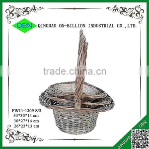 Vintage Wash Grey Wicker Flower Basket With Handle thumbnail-4