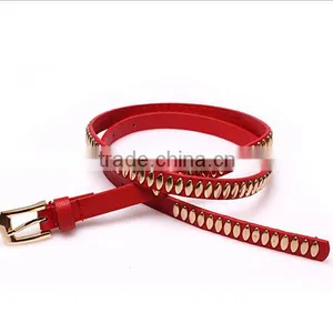 Wholesale Oval Rivets Decorated Square Pin Buckle Sex Girl Thin PU Waist Belt thumbnail-2