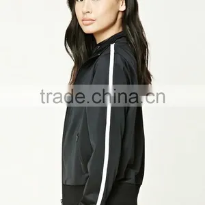 Wholesale Track Jackets Mock Neck Long Sleeve Contrast Stripe Ribbed Trim Running Sports Varsity Jacket Black Varsity Jacket thumbnail-3