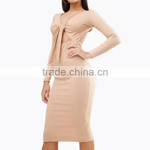 Sexy Women Bodycon Long Sleeve Plunge Neck Backless Lace-up Party Dress M thumbnail-5