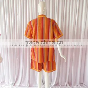 Orange/Red Stripe Sweat Steaming Clothes Elastic Waist Clothes Couples Pajamas Short Sleeve Top+Pants Pajamas for Sauna thumbnail-6