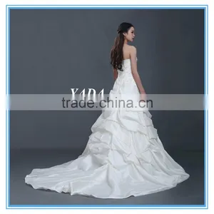 Taffeta Off Shoulder Ruched A Line Floor Length Beaded Mermaid Wedding Dress thumbnail-3