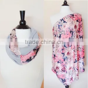 Floral Nursing Scarf - Nursing Cover Scarf - Christmas Gift for Mom - Pink Breastfeeding Cover - New Mom Gift - Baby Shower Gift thumbnail-1