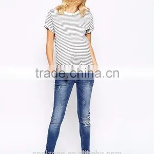 100% Cotton Striped Design Soft-touch Jersey Maternity Clothes t Shirt for Pregnancy thumbnail-4