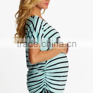 Fashion Ruched Sides Classic Striped Cap Sleeve Maternity Clothes 2016 thumbnail-3