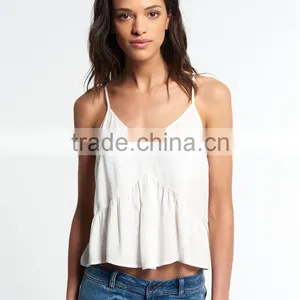 2016 Guangzhou Shandao Brand Name Bulk Wholesale Women Sexy Spaghetti Strap Loose White Chiffon Custom Crop Top thumbnail-3