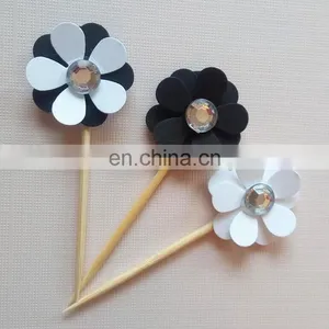 Lucky Black & White Flower Cupcake Toppers Birthday Wedding Decorations thumbnail-1