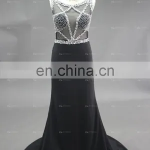 Real Pictures Beaded See Through Top Sheath Long Black Evening Dress thumbnail-2