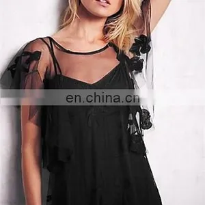 Lace Fabric SeeThrough Style Ballroom Dress Women BlackTulle Backless Sexy Mini Party Dress thumbnail-4