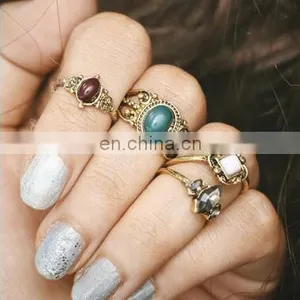 4pcs/set Retro Jewelry Carved Gemstone Finger Knuckle Rings Sets thumbnail-1