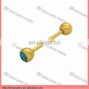 Gold Plated Crystal Tongue Barbell Ring Piercing Jewelry thumbnail-1
