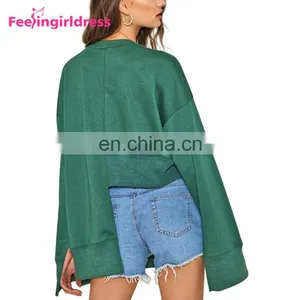 Low Moq Fashion Long Sleeve Women Solid Blank Crew Neck Plain Sweatshirt thumbnail-6