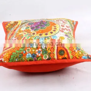 Hand-stitched Kantha Pillow Indoor & Outdoor-Indian Yellow Flowlers Kantha Cushion Covers-Kantha Pillow Covers Textile Art thumbnail-3