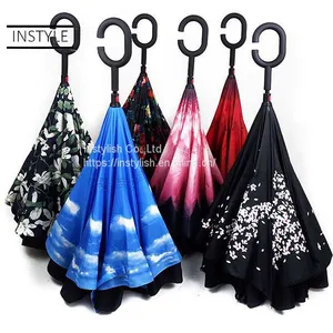 Double Layer Canopy Inside Out Reversible Umbrella, Upside Down Umbrella, Reverse Inverted Umbrella thumbnail-1