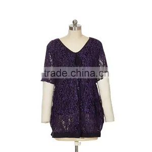 100% Poly Spandex Two Tone Lace Short Sleeve Shirts thumbnail-3