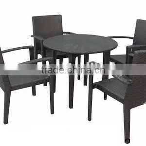 TF1021 Rattan Dining Set, Wicker Round Table With Stackable Outdoor Chairs thumbnail-1
