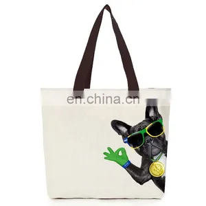 Canvas Cotton Cool Dog Tote Hand Eco Bag With Zipper thumbnail-5