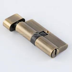 Antique Brass Color Oval Shaped Thumbturn Single Open Euro Profile Brass Lock Cylinder thumbnail-2