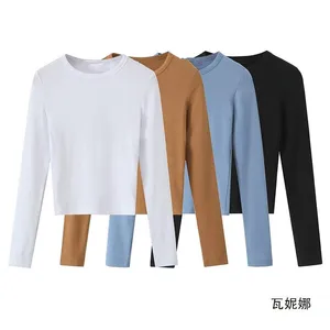 European and American Round Neck Seam Long Sleeve Base Layer Shirt for Women, New Autumn and Winter Style, Slimming and Figure-hugging Inner Wear T-shirt Top. thumbnail-1