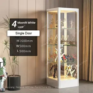 Hobby Enthusiast Display Rack: 4/5 Layer Adjustable Shelves, Black/White Frame, Single Lock Security thumbnail-2